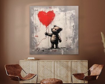 Beer met ballon (hart) donkere kleuren