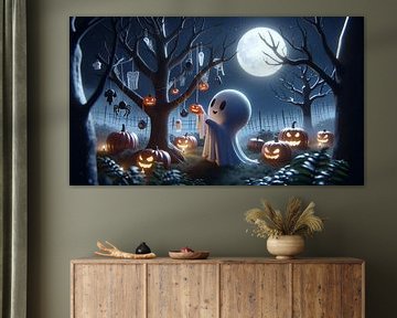 Nuit d'Halloween hantée sous la pleine lune sur artefacti