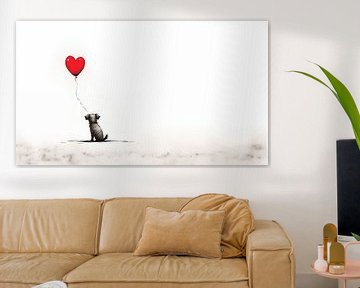 Hund mit Luftballon (Herz) Panorama von TheXclusive Art