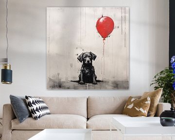 Little Dog puppy with balloon by TheXclusive Art