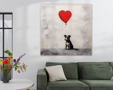 Little Puppy with hearts balloon by TheXclusive Art