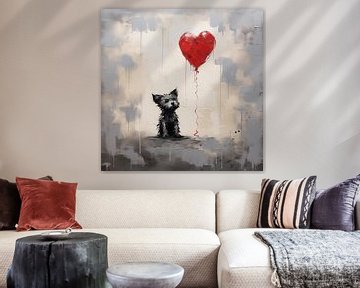 Small dog with balloon heart by TheXclusive Art