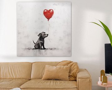 Puppy met harten ballon van TheXclusive Art