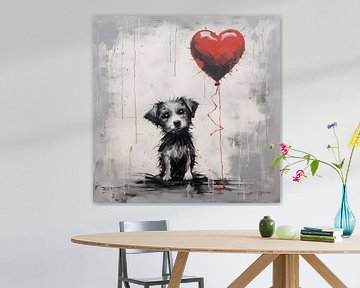 Puppy met harten ballon van TheXclusive Art