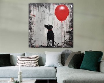 Black dog with balloon by TheXclusive Art