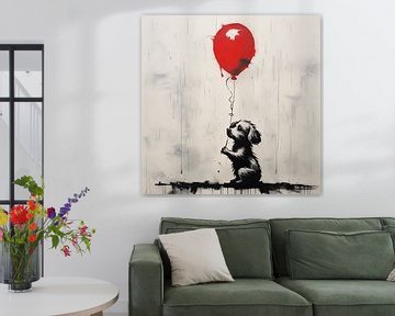 Welpe mit Luftballon rot von TheXclusive Art