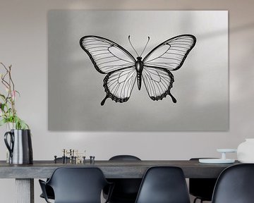 Minimalistische zwart-wit vlinder lijnkunst van De Muurdecoratie