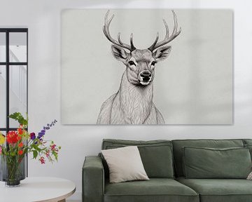 Dessin au trait stylisé et minimaliste sur les cerfs sur De Muurdecoratie