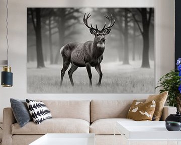 Silence of deer in misty forest by De Muurdecoratie