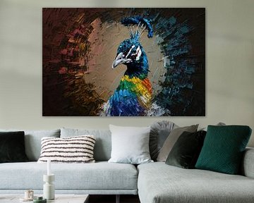 Dynamic colourful peacock in abstract style by De Muurdecoratie