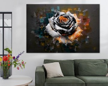 Abstraction colorée d'une rose sur De Muurdecoratie