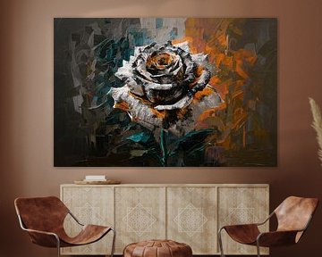 Abstract Explosion of Orange and White by De Muurdecoratie