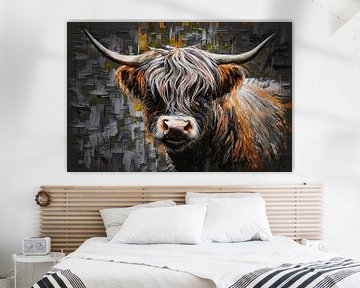Expressive Gaze of a Colourful Bull by De Muurdecoratie