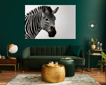 Minimalistisches Zebra-Porträt in Monochrom von De Muurdecoratie