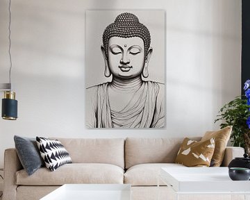 Serene Boeddha in Monochroom Gewaad van De Muurdecoratie