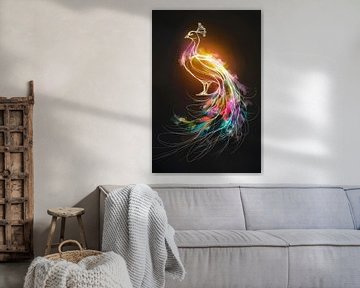 Abstract Dance of Colourful Peacock Lines by De Muurdecoratie