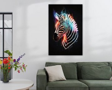 Abstraktes Zebra in bunten Lichtkegeln von De Muurdecoratie