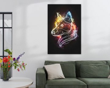 Silhouette de loup avec spectre de couleurs abstrait sur De Muurdecoratie