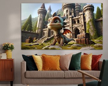 Petit dragon devant un château majestueux sur artefacti