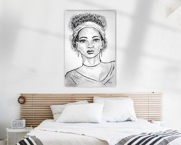 Dessin au crayon d'une jeune femme africaine sur Emiel de Lange