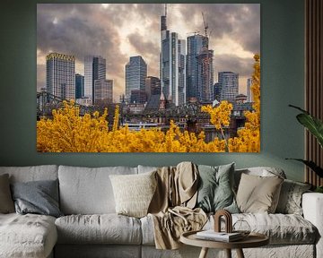 Yellow flowers on the Main in Frankfurt in front of the skyline by Fotos by Jan Wehnert