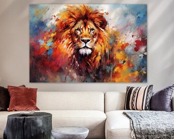 Fond artistique abstrait avec un lion, en design peinture à l'huile sur Animaflora PicsStock