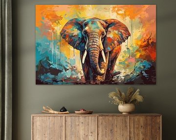 Abstracte artistieke achtergrond met een olifant, in olieverf ontwerp van Animaflora PicsStock