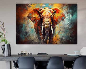 Abstracte artistieke achtergrond met een olifant, in olieverf ontwerp van Animaflora PicsStock