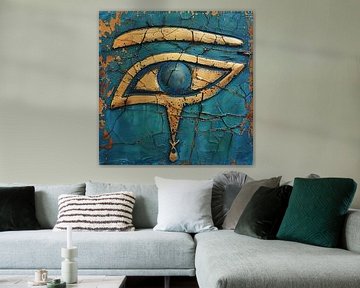 Vintage Egyptisch oog van Ra in goud en blauw van Lauri Creates