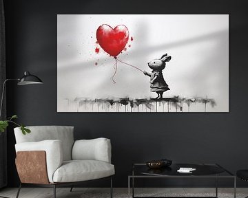 Konijn met ballon (hart) panorama van TheXclusive Art