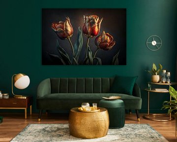 Tulpen in nachtlicht van Dakota Wall Art