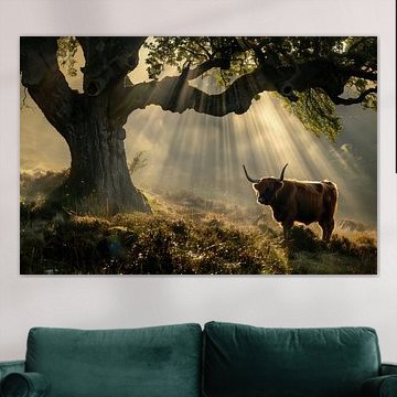 Scottish Highlander under a tree