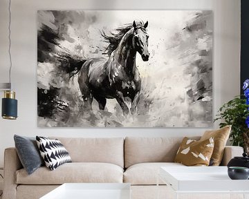 Abstrakter künstlerischer Hintergrund mit einem Pferd, in Ölfarben-Schwarz-Weiß-Design von Animaflora PicsStock