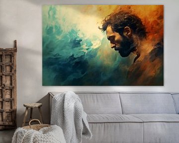 Abstrakter künstlerischer Hintergrund mit einem Mann, im Ölfarben-Design von Animaflora PicsStock