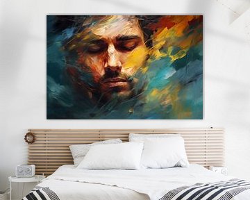 Fond artistique abstrait avec un homme, en design peinture à l'huile sur Animaflora PicsStock