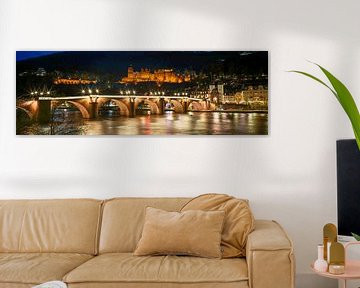 Heidelberg - Le vieux pont, le château et la vieille ville de nuit sur t.ART