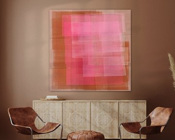 Roze lagen. Moderne abstracte kunst in terra en neonroze. van Dina Dankers
