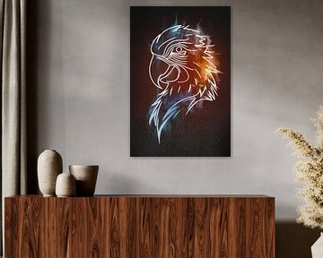 Dynamic Abstract Eagle in Blue and Orange