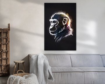 Illustration de singe abstrait à l'éclat cosmique sur De Muurdecoratie