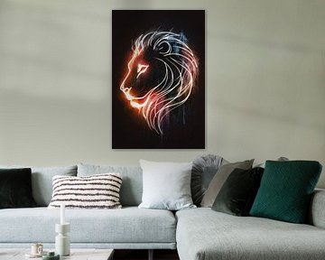 Abstract line illustration of a lion by De Muurdecoratie