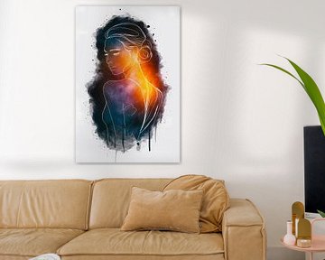 Weibliche Silhouette mit buntem Hintergrund Farbverlauf von Art & Soul Creations