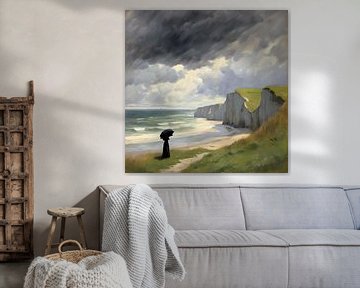 Woman on stormy beach by Gert-Jan Siesling