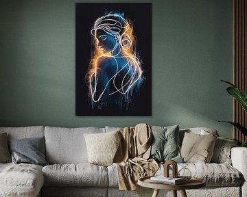 Abstract Female Figure in Lines and Colour by De Muurdecoratie