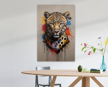 Bunter abstrakter Leopard in Aktion von De Muurdecoratie