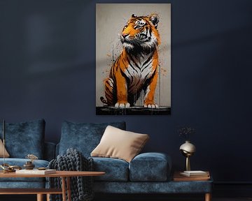 Le regard abstrait d'un tigre sur De Muurdecoratie