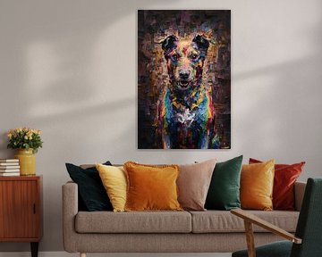 Expressieve kleurrijke hond in moderne kunst van De Muurdecoratie