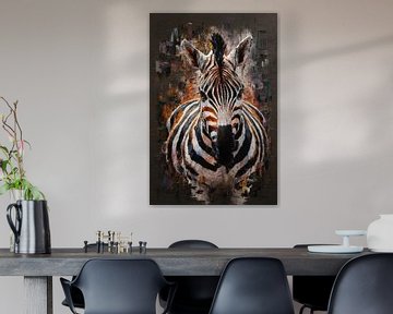 Expressieve Zebra in Abstracte Kleurenpracht van De Muurdecoratie