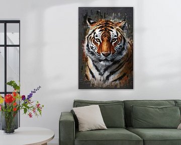 De indringende blik van de moderne tijger van De Muurdecoratie