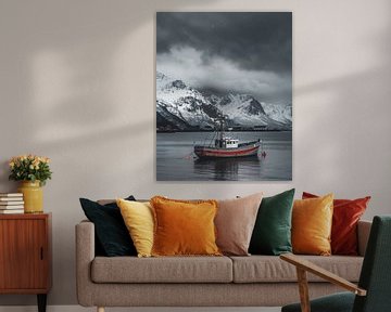 Boot in de fjord van fernlichtsicht