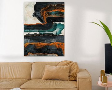 Modern en abstract in oranje, zwart en groen van Studio Allee